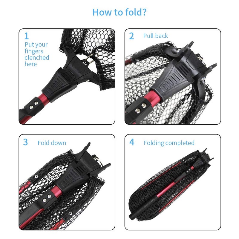YVLEEN Folding Fishing Net - Foldable Fish Landing Net Robust Aluminum Telescopic Pole Handle and Nylon Mesh 16inch Hoop Size - Image 3